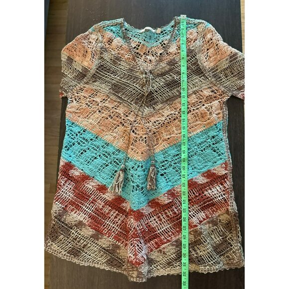 Soft Surroundings Aqua Multi Chevron Earthy Crochet Knit Tunic Top Size L - Picture 9 of 9